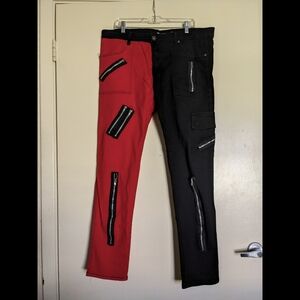 Hot Topic Blocked Red and Black Zippered Skinny Jeans
